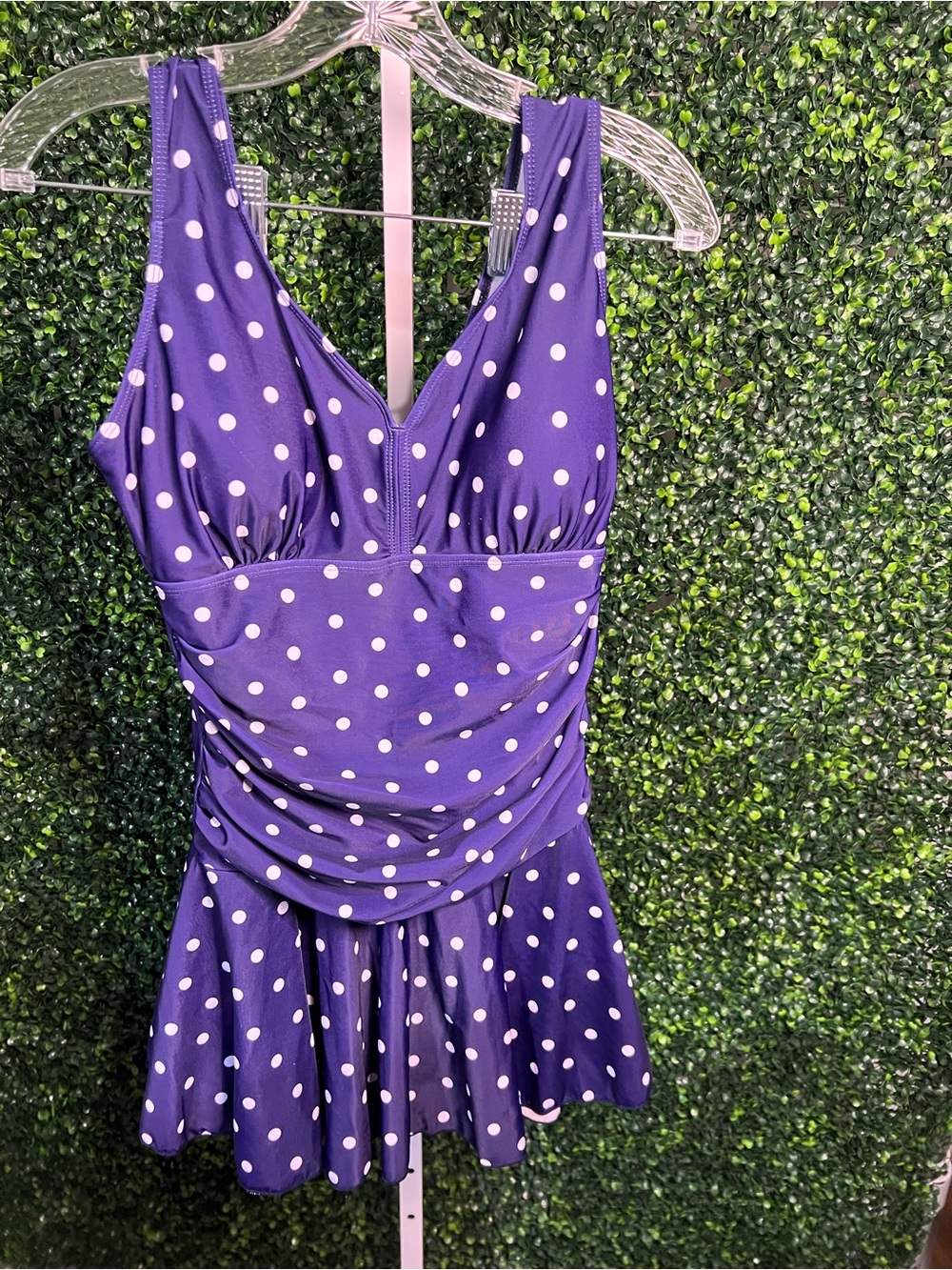 Purple Polka Dot Girls' One-Piece Swim Dress - Cute Skirted Swimsuit
